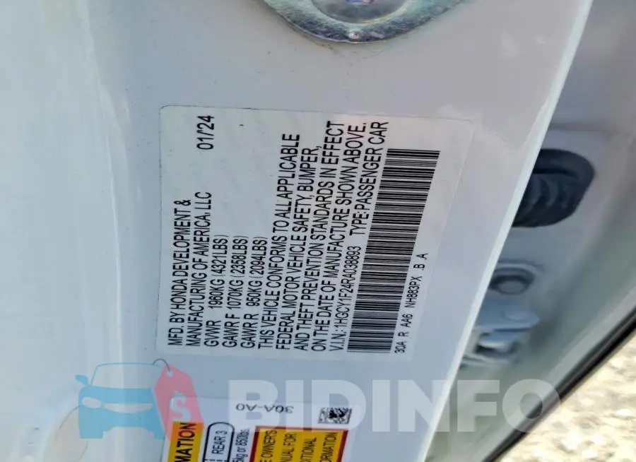1HGCY1F24RA038893 Photo# 13