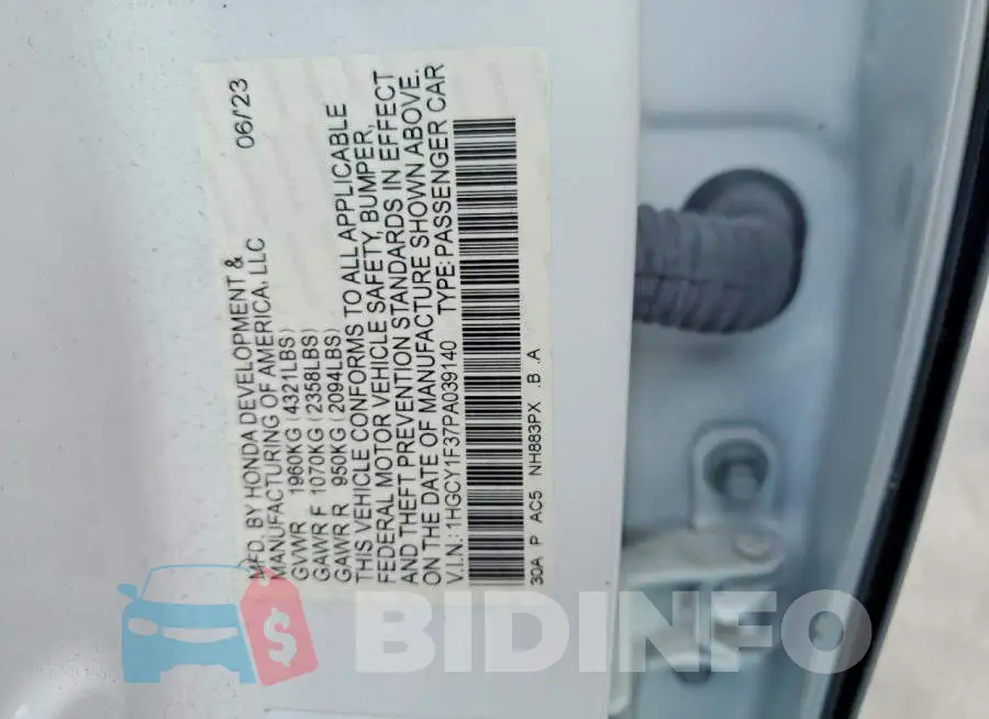 1HGCY1F37PA039140 Photo# 12