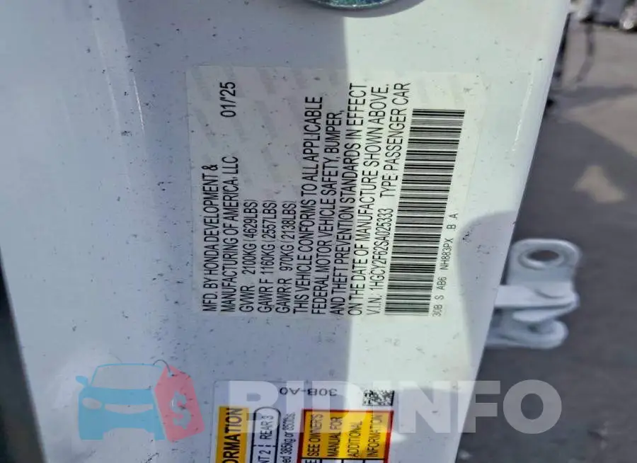 1HGCY2F62SA025333 Photo# 12