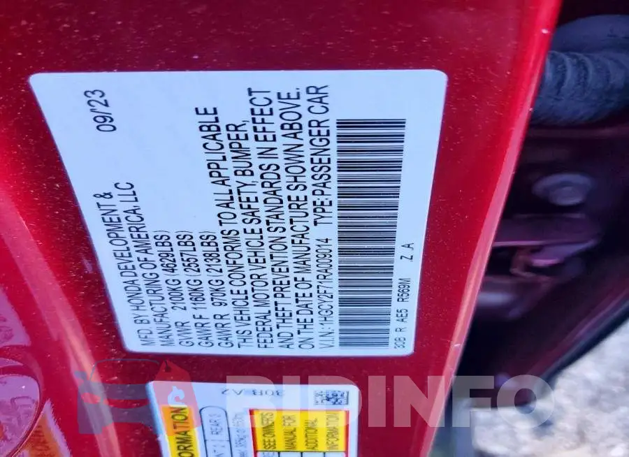 1HGCY2F71RA009014 Photo# 13