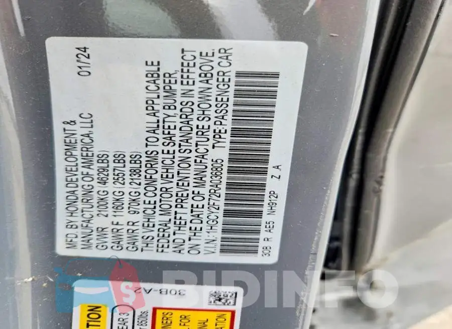 1HGCY2F72RA036805 Photo# 13