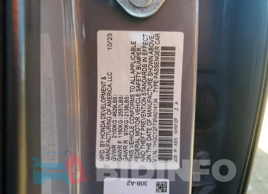 1HGCY2F73RA014134 Photo# 12