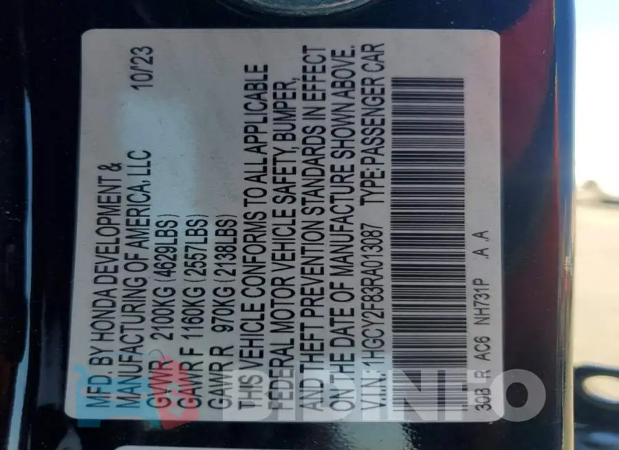 1HGCY2F83RA013087 Photo# 13