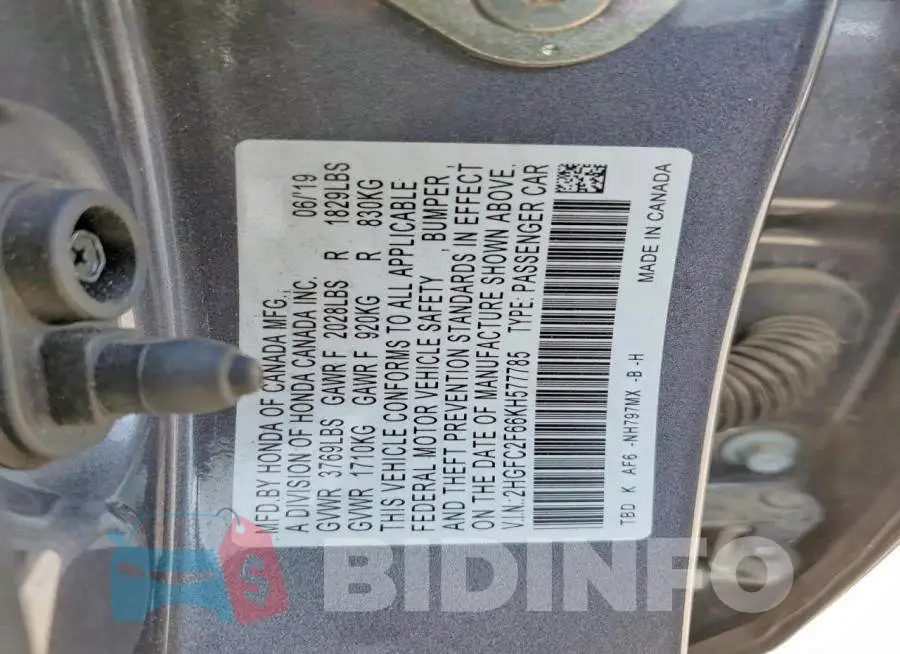 2HGFC2F66KH577785 Photo# 12