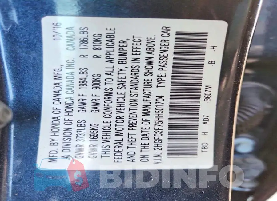 2HGFC2F75HH501704 Photo# 12