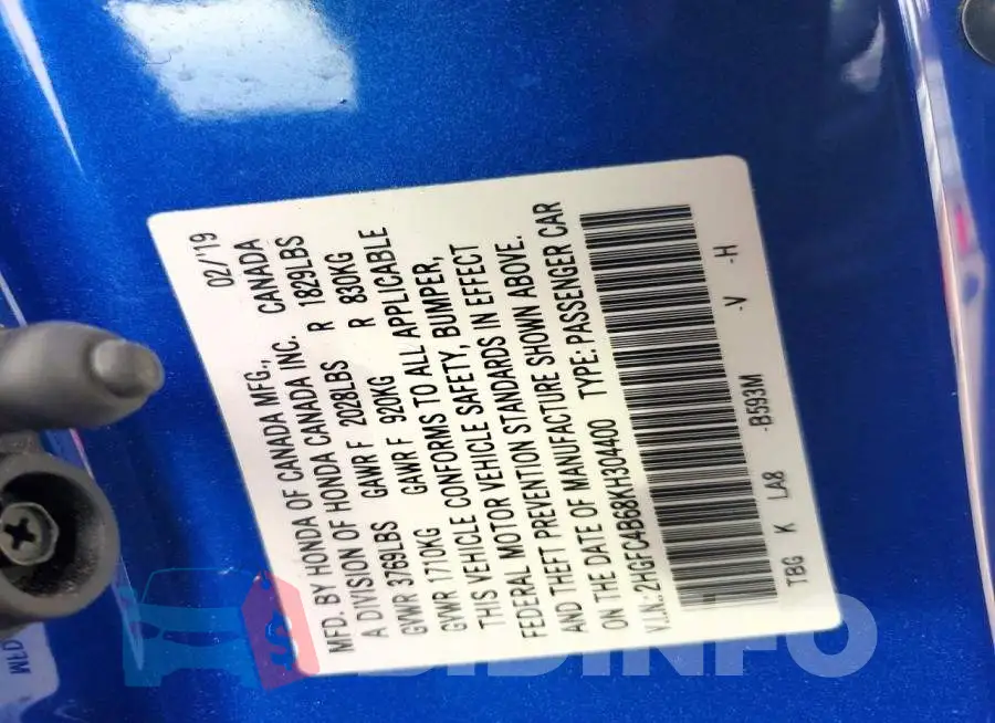 2HGFC4B68KH304400 Photo# 13