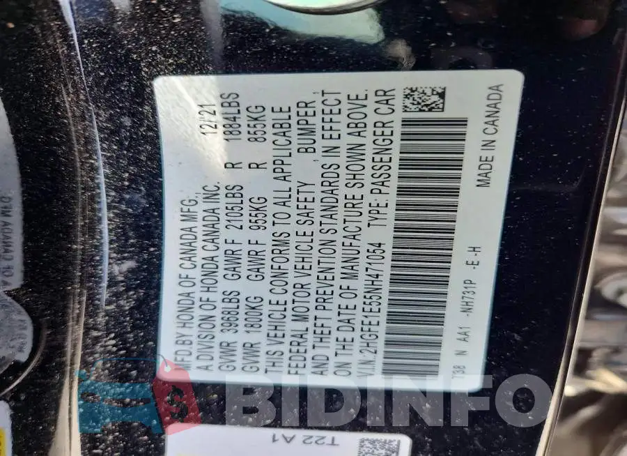 2HGFE1E55NH471054 Photo# 11