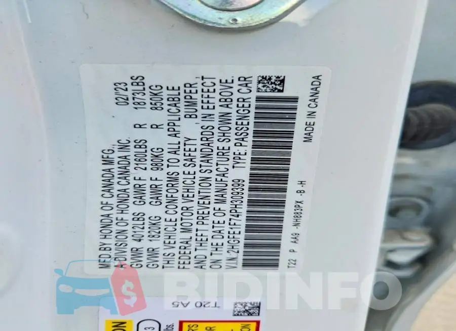 2HGFE1F74PH309399 Photo# 12