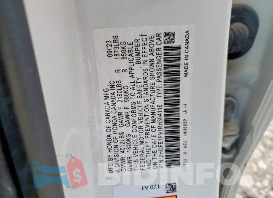 2HGFE1F91RH304116 Photo# 12