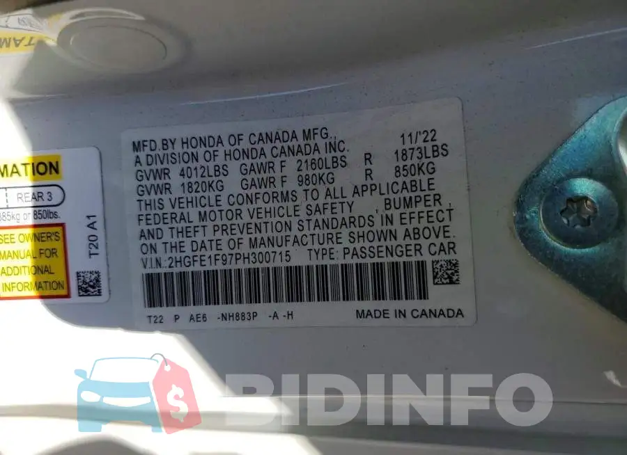 2HGFE1F97PH300715 Photo# 12