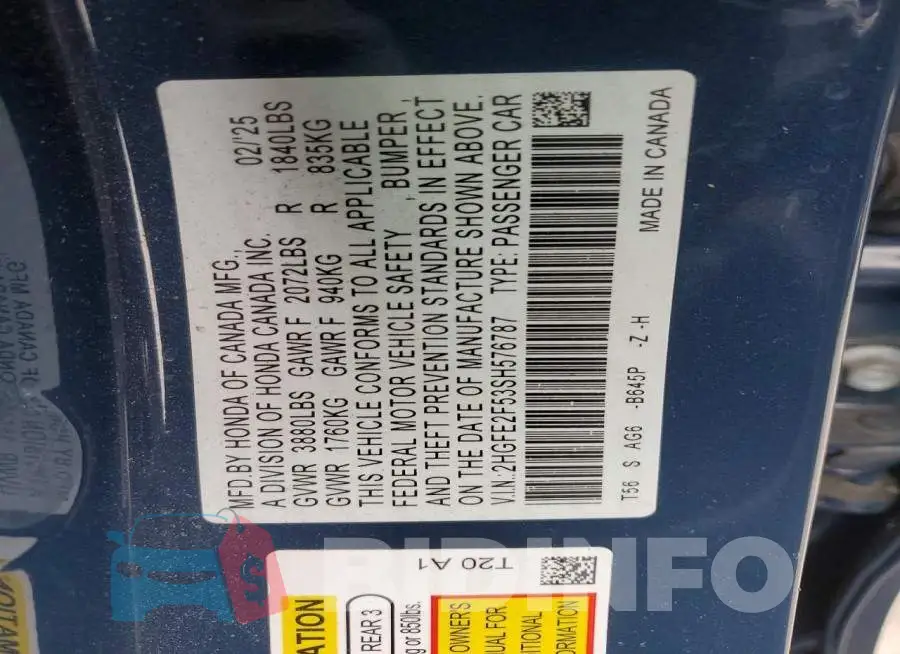2HGFE2F53SH576787 Photo# 12
