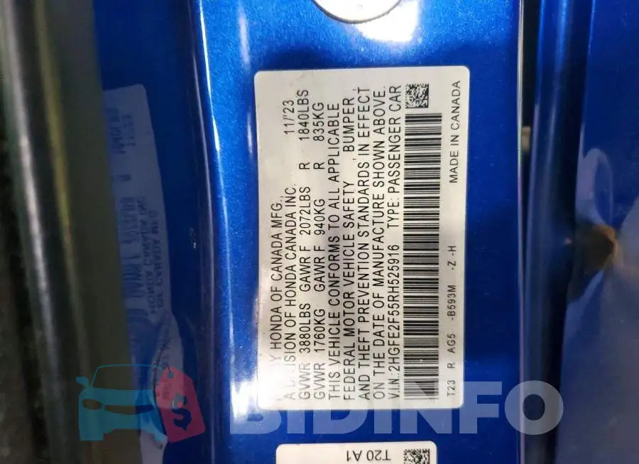 2HGFE2F55RH525916 Photo# 13