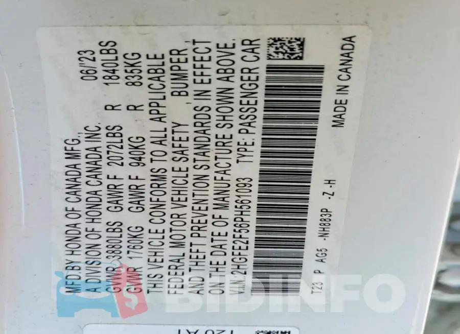 2HGFE2F56PH561093 Photo# 12