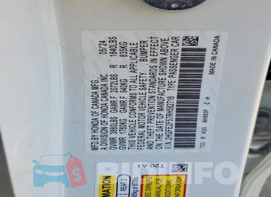2HGFE2F57RH582716 Photo# 12