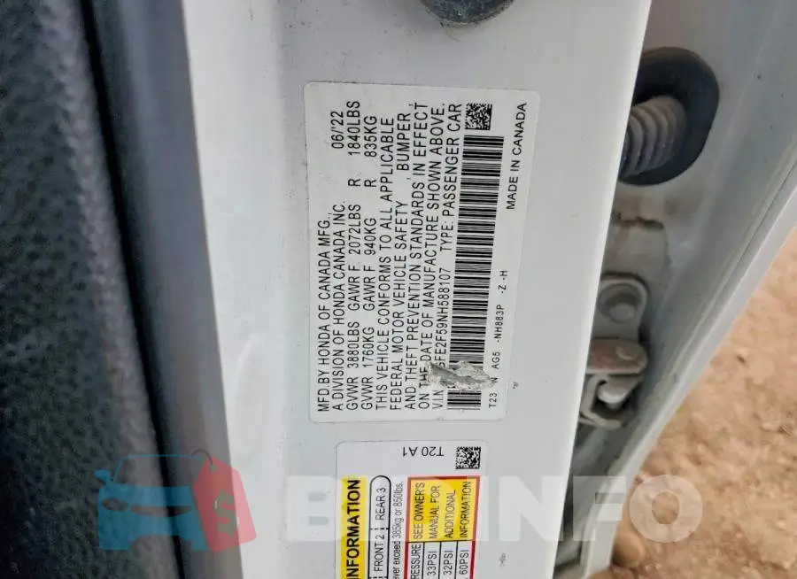 2HGFE2F59NH588107 Photo# 12