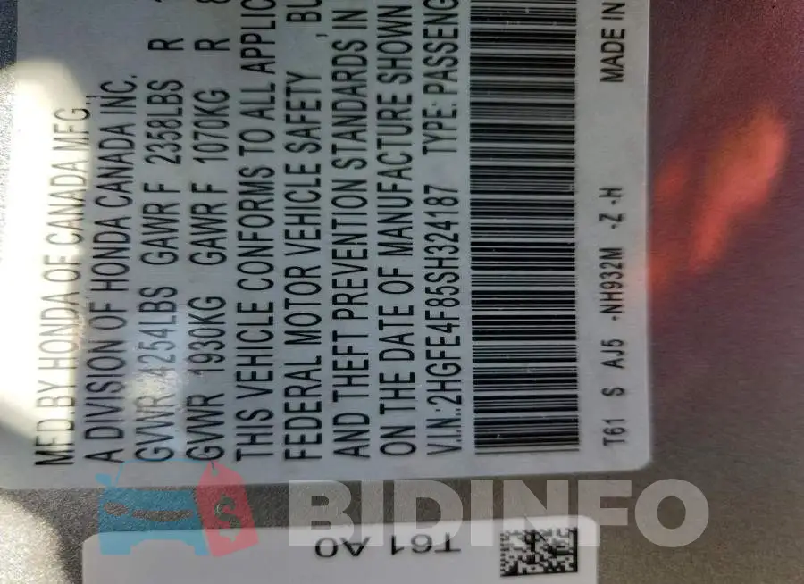 2HGFE4F85SH324187 Photo# 12