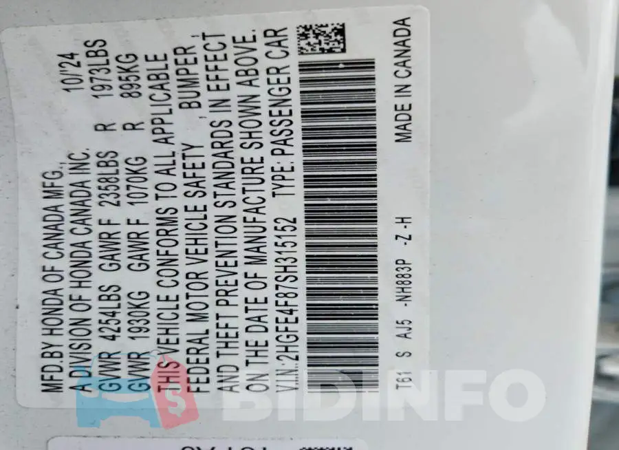 2HGFE4F87SH315152 Photo# 12
