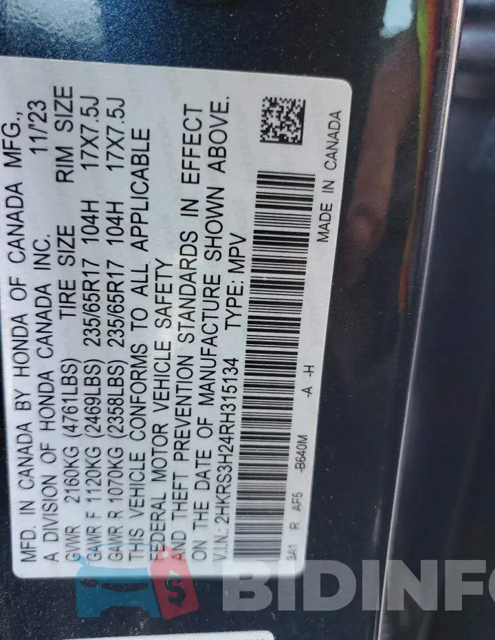 2HKRS3H24RH315134 Photo# 13