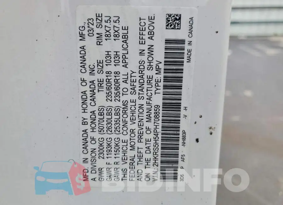 2HKRS5H54PH708859 Photo# 13