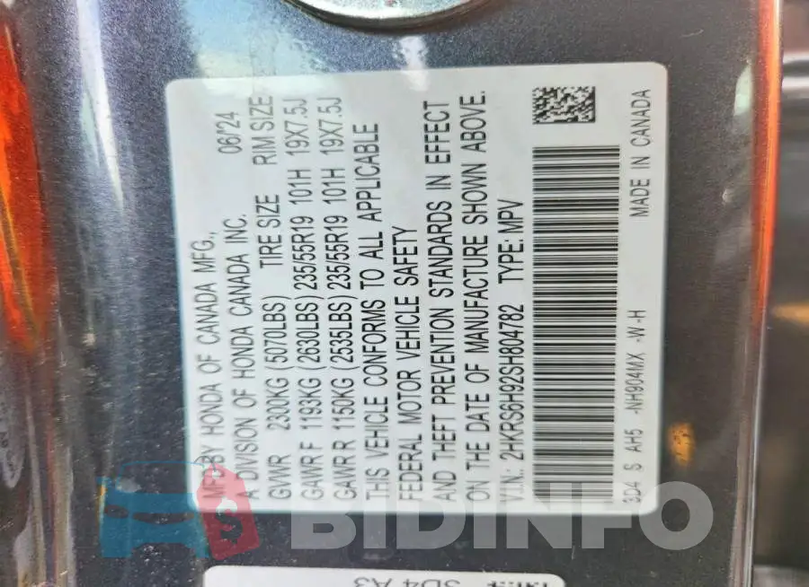 2HKRS6H92SH804782 Photo# 13