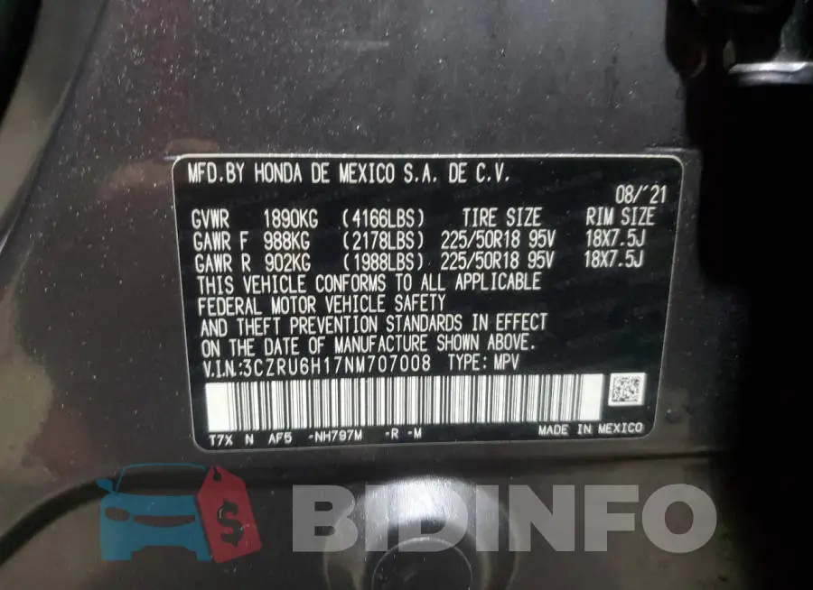 3CZRU6H17NM707008 Photo# 13