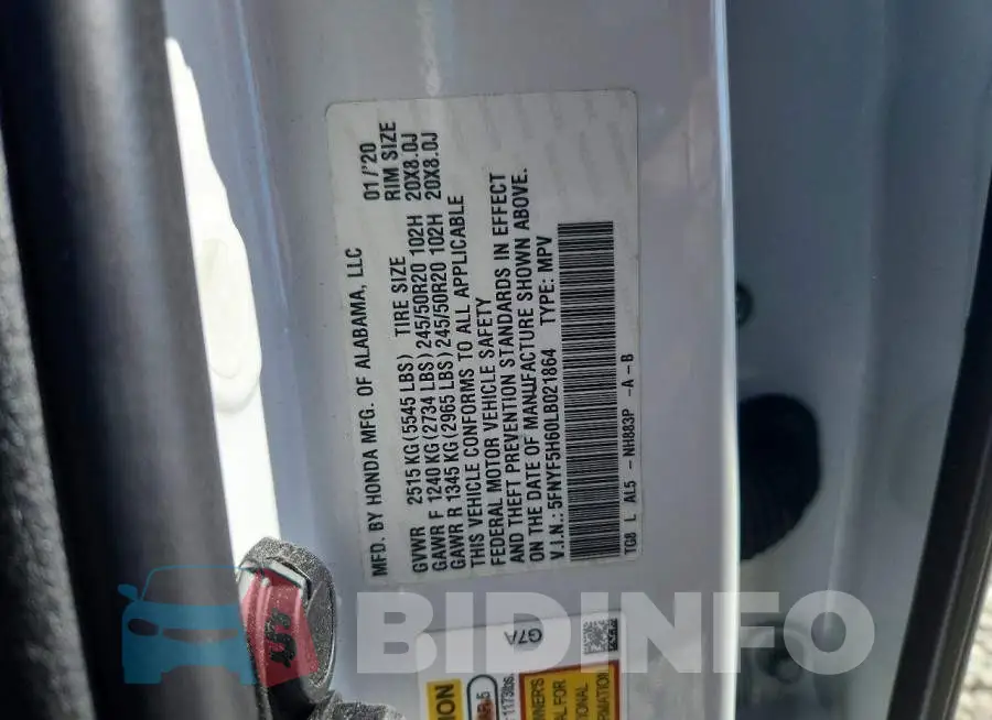 5FNYF5H60LB021864 Photo# 13