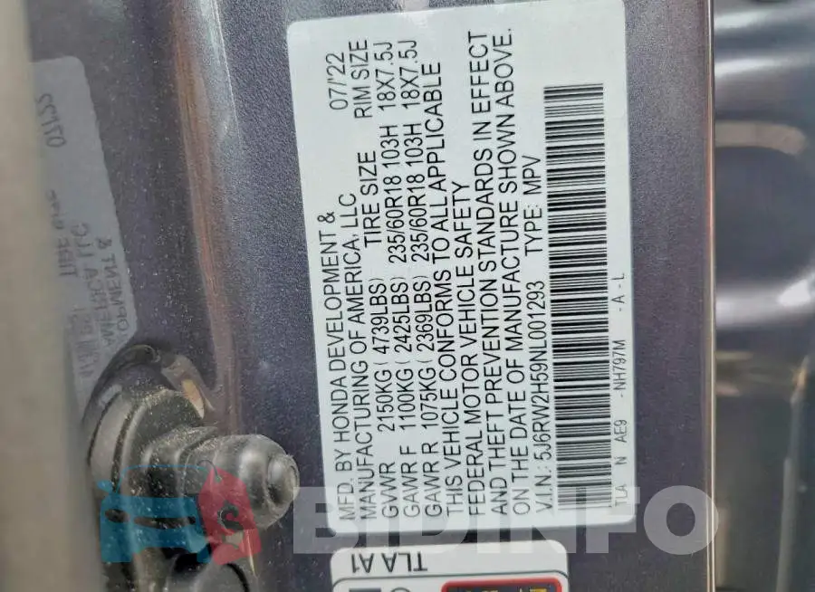 5J6RW2H59NL001293 Photo# 12
