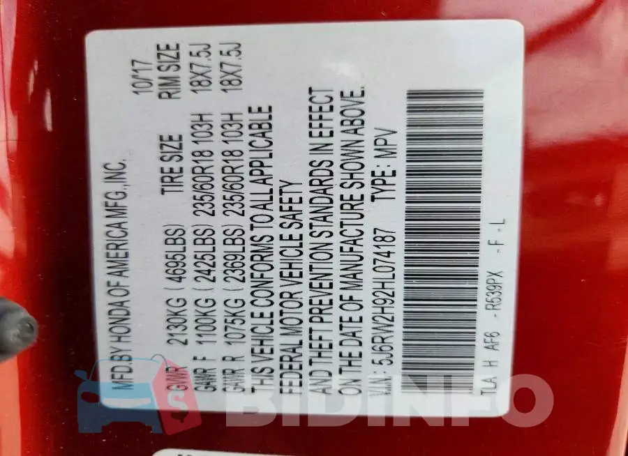 5J6RW2H92HL074187 Photo# 13
