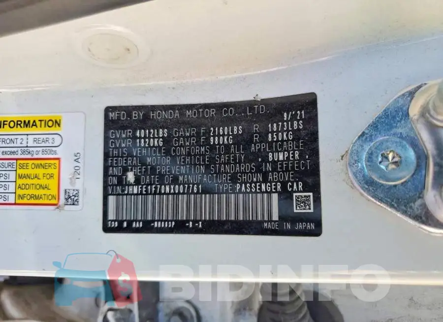 JHMFE1F70NX007761 Photo# 12