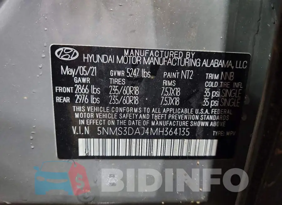 5NMS3DAJ4MH364135 Photo# 13