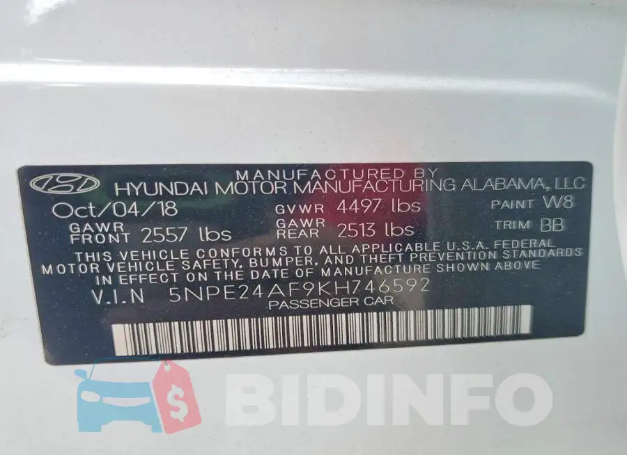5NPE24AF9KH746592 Photo# 12