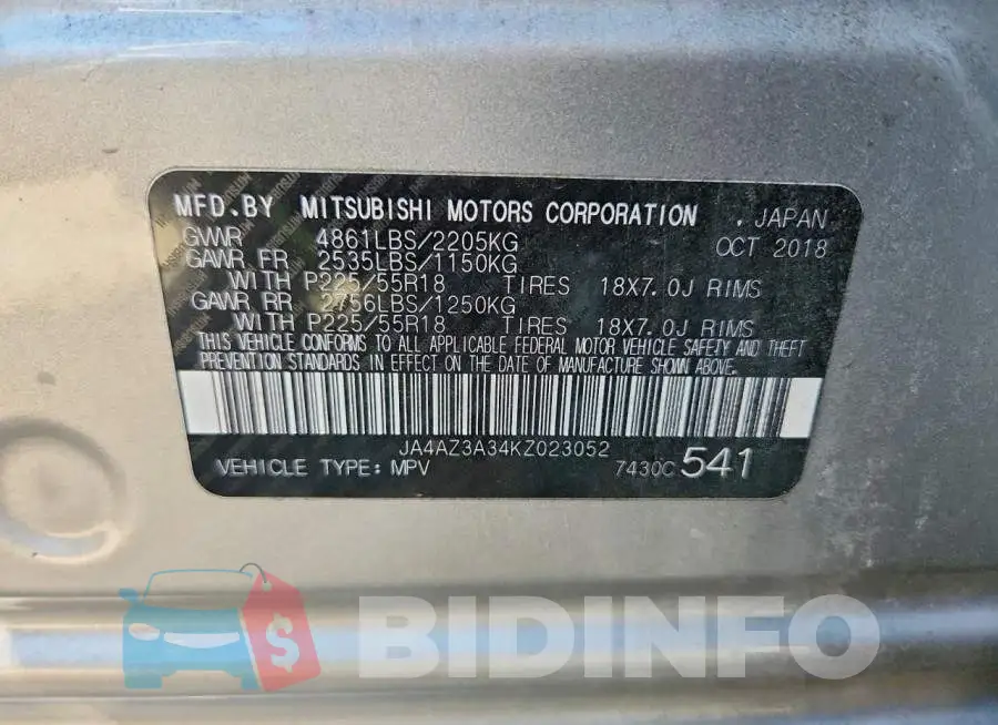 JA4AZ3A34KZ023052 Photo# 13