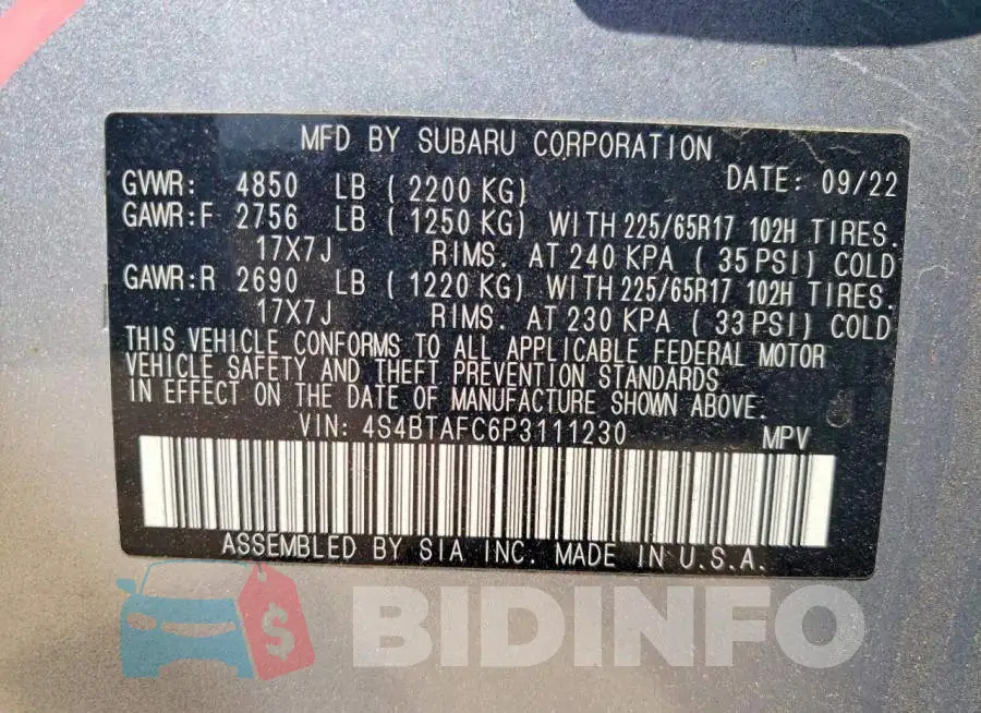 4S4BTAFC6P3111230 Photo# 13
