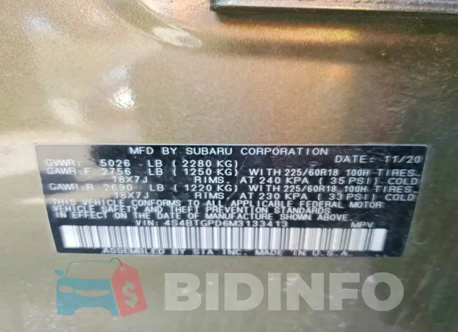4S4BTGPD6M3133413 Photo# 13