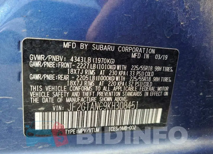 JF2GTANC9KH308451 Photo# 14