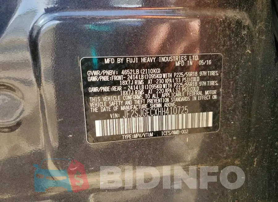 JF2SJGECXHH410725 Photo# 13