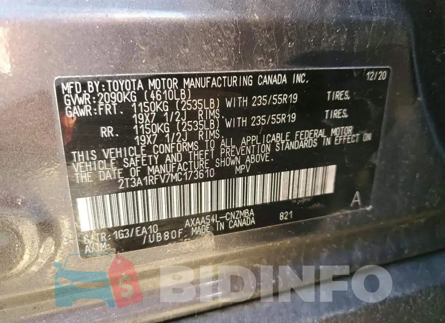 2T3A1RFV7MC173610 Photo# 13