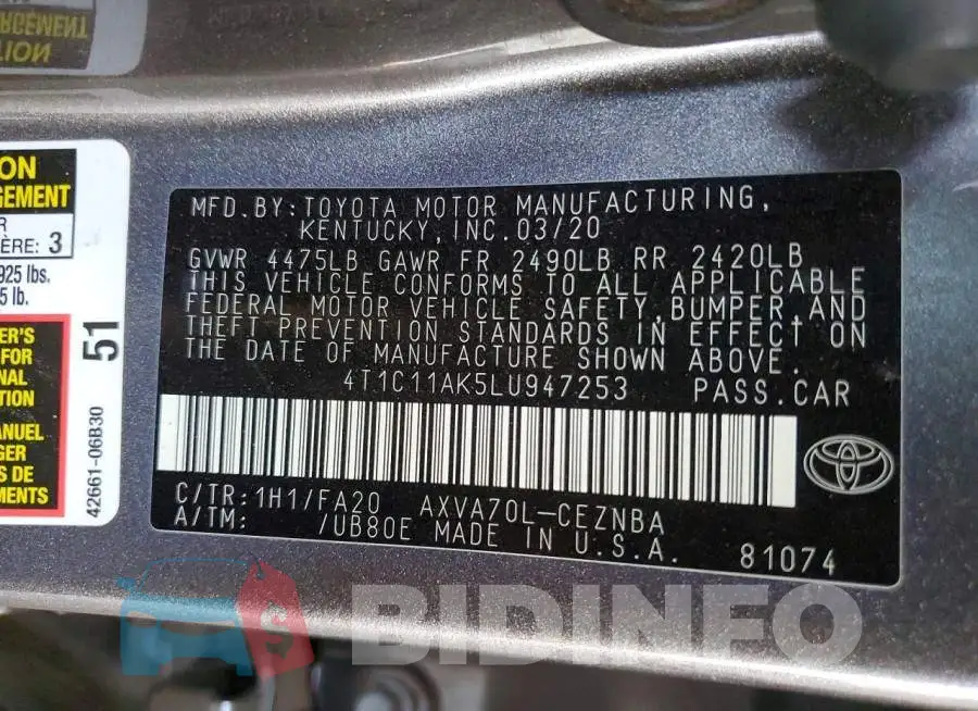 4T1C11AK5LU947253 Photo# 12