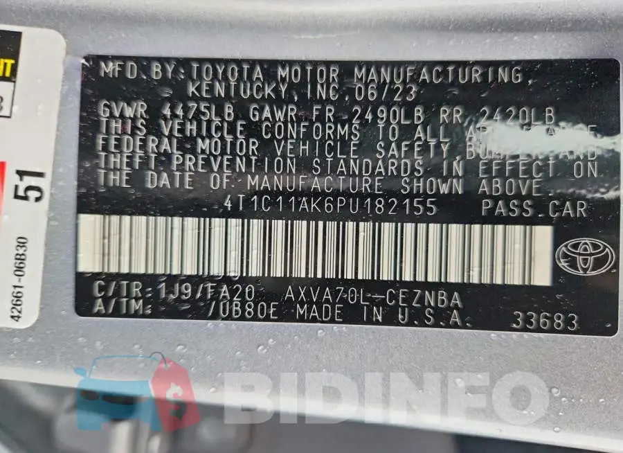 4T1C11AK6PU182155 Photo# 13