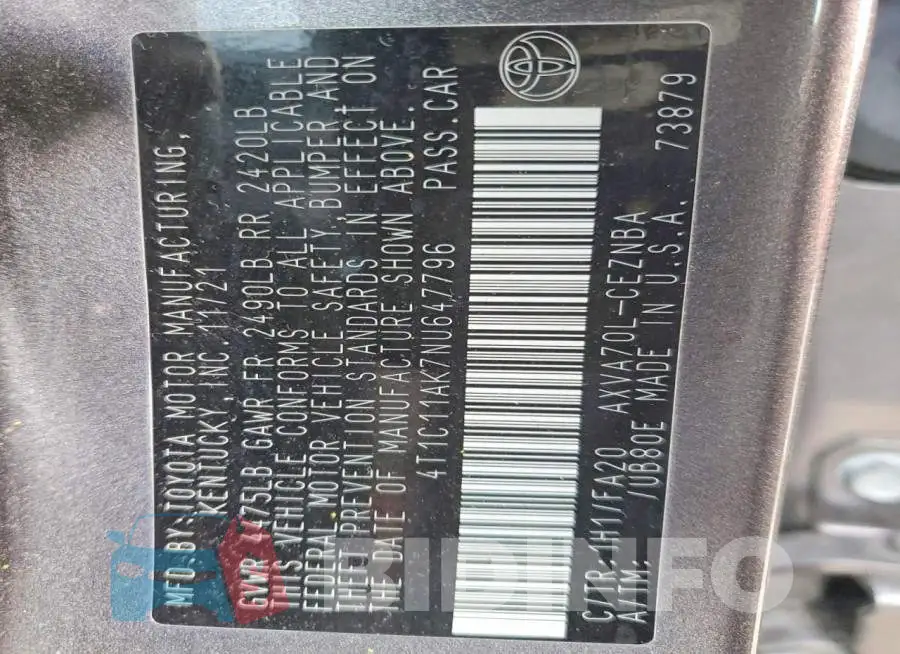 4T1C11AK7NU647796 Photo# 12