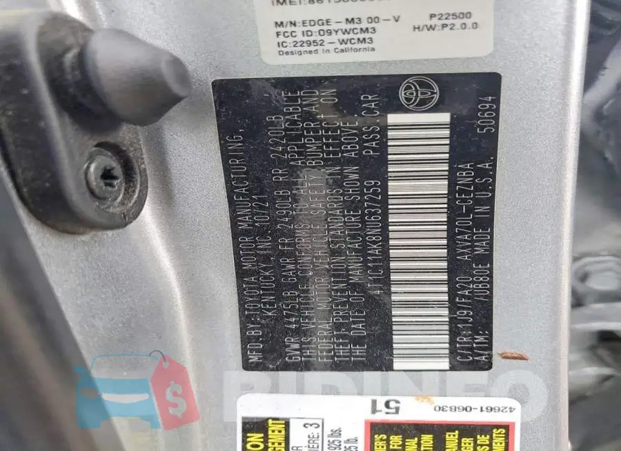 4T1C11AK8NU637259 Photo# 12
