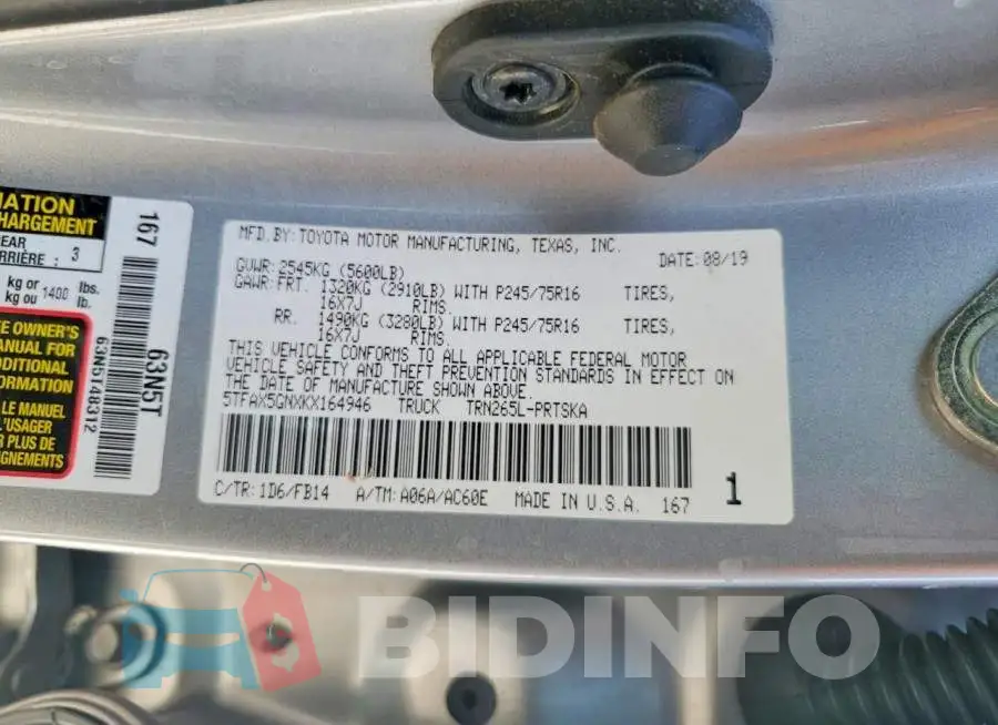 5TFAX5GNXKX164946 Photo# 12