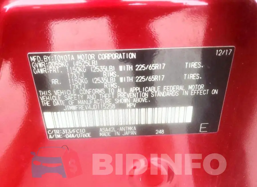 JTMWFREV4JD115258 Photo# 13