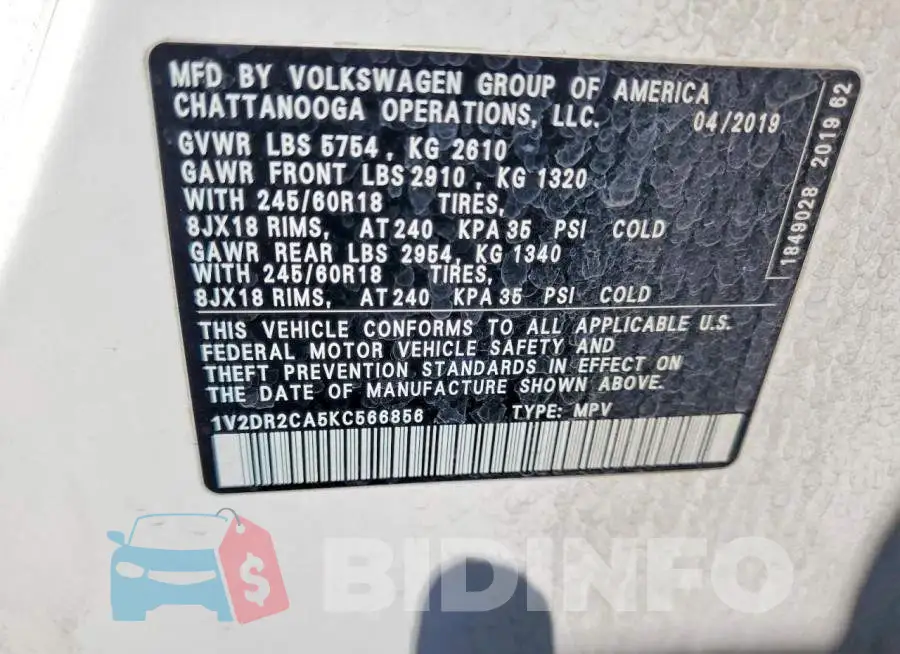 1V2DR2CA5KC566856 Photo# 14