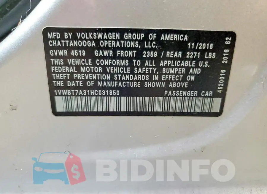 1VWBT7A31HC031850 Photo# 12