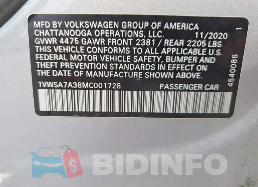 1VWSA7A38MC001728 Photo# 13