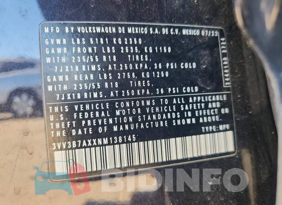 3VV3B7AXXNM138145 Photo# 13