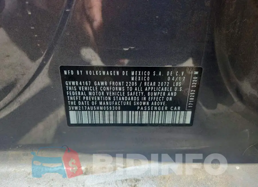 3VW217AU5HM059308 Photo# 13