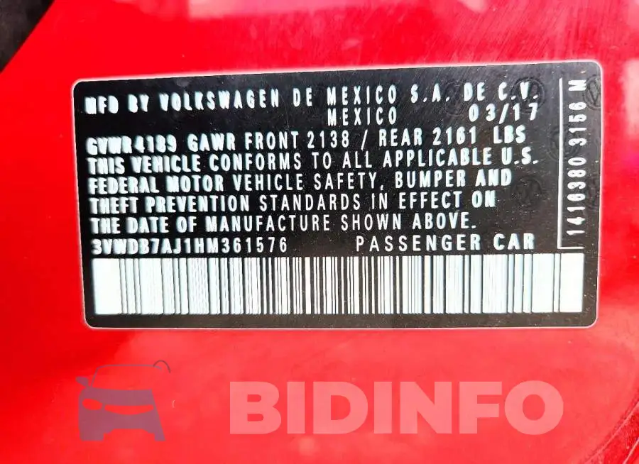 3VWDB7AJ1HM361576 Photo# 12