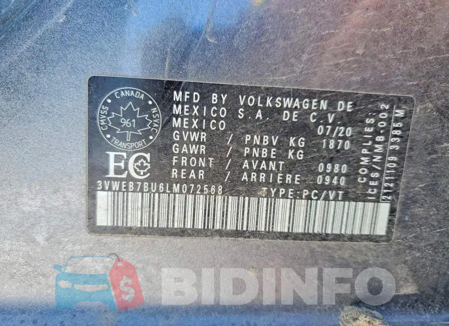 3VWEB7BU6LM072568 Photo# 12
